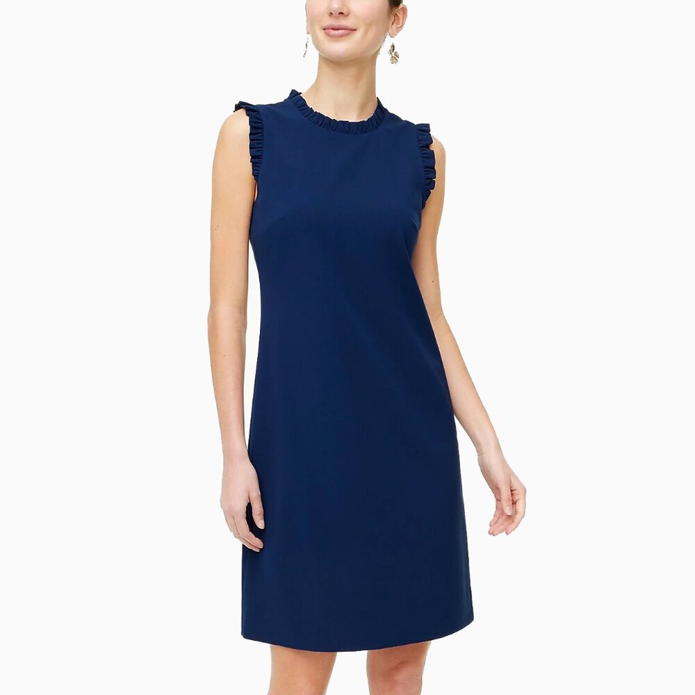 NWT J Crew Ruffle Sleeve Suit Sleeveless Shift Dress | Navy Blue | 0 / XS